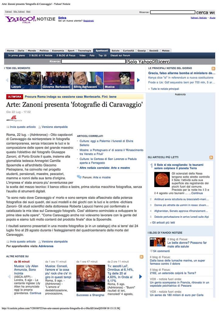 Articolo zanoni caravaggio Italia Yahoo Notizie Press
